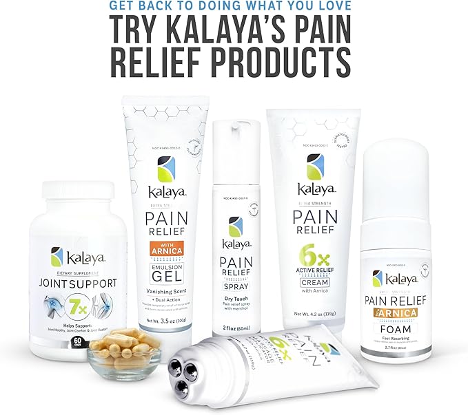 Kalaya Pain Relief Cream with Arnica for Muscles and Joints – 6 Natural Active Ingredients with Long Lasting and Fast Acting Relief in 3 Minutes - Dermatologist Tested to Soothe Tension - 4.2 oz