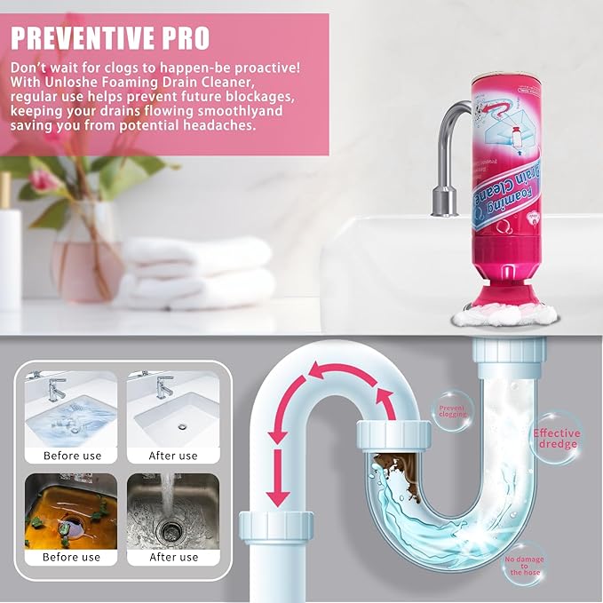Drain Cleaner, Foaming Drain Cleaner and Deodorizer, Drains Clog Remover for Bathroom Sinks, Washbasin, Tubs (1 PCS)