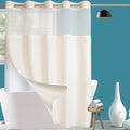 Conbo Mio No Hook Shower Curtain with Snap in Liner Set, Hotel Luxury Beige Fabric Shower Curtains for Bathroom with See Through Top Window, Washable, Waterproof 71W x 74H