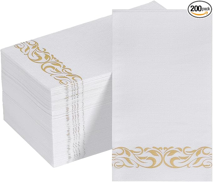 Goodluck 100 Pack 3-Ply Disposable Napkins - Soft & Absorbent Paper Hand Towels for Bathroom Guests, Dinner Party, Kitchen,Christmas， Wedding & Events, Parties - Floral Gold Trim