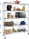 BNSPLY Commercial Wire Shelving Unit with Wheels, 5 Tier Adjustable Wire Shelves with NSF Certified, Heavy Duty Metal Storage Rack Shelf Unit for Kitchen, Garage (17.7" D x 59" W x 71" H, Chrome)