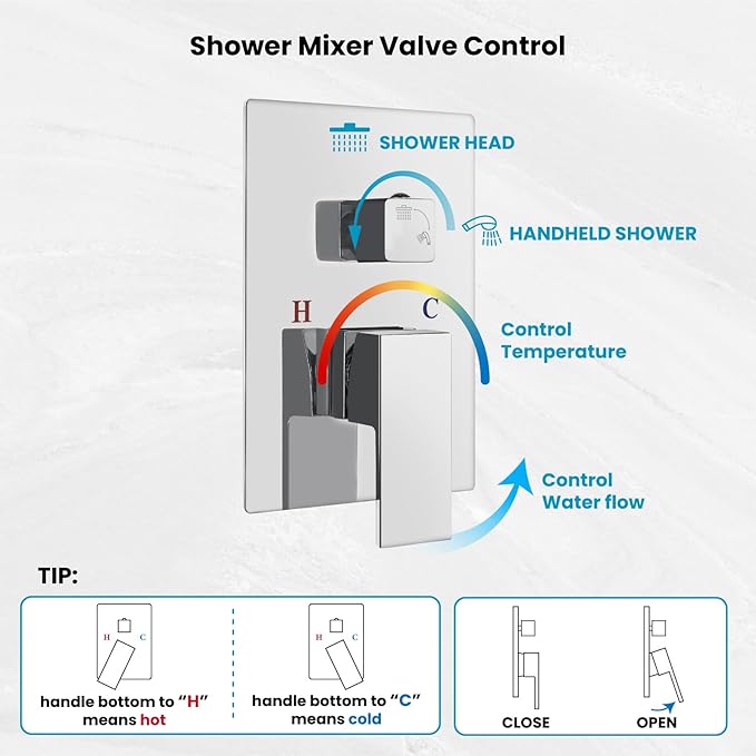 gotonovo Rainfall Bathroom Shower System Rain Shower Head and Handle Set Wall Mounted Shower Complete Combo Solid Brass Pressure Balancing Shower Mixer Valve 10 Inch Polished Chrome