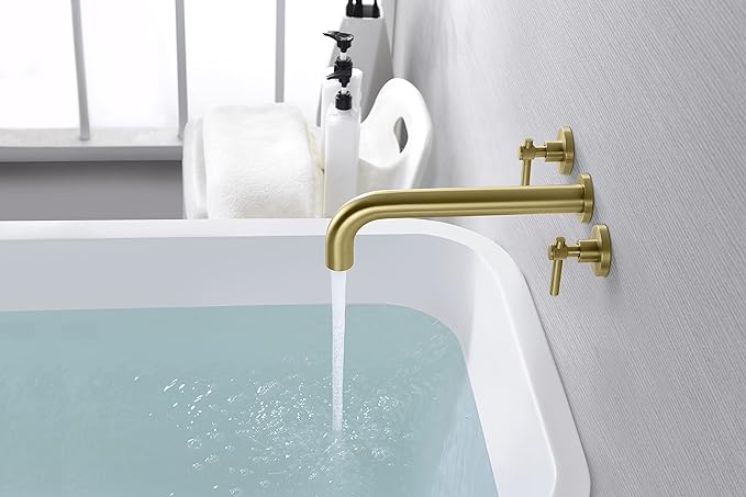 SUMERAIN Bathroom Wall Mounted Tub Filler Faucet Brushed Gold Bathtub Faucet Set with Brass Rough in Valve