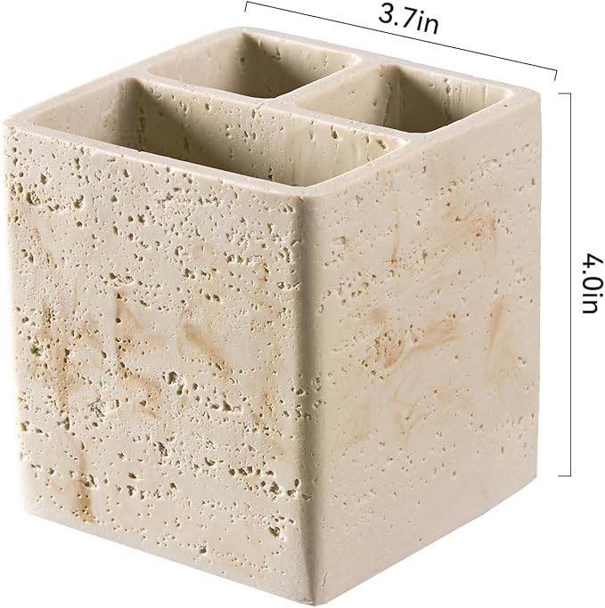 Natural Travertine Textures Toothbrush Holders for Bathroom, Electric Toothbrush and Toothpaste Holder 3 Slots Tooth Brush Organizer for Bathroom Countertop, Shower, Vanity