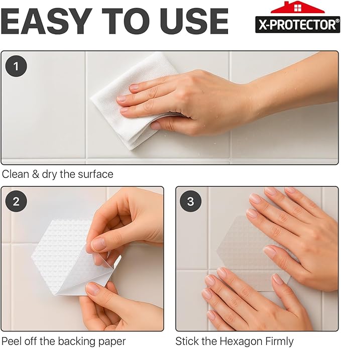 X-Protector Bathtub Non Slip Stickers - 24 PCS Pack 3.15" - Clear Anti Slip Shower Stickers - Premium Shower Adhesive Strips - Self Adhesive Bathtub Non Slip Decals - Prevent Unexpected Slipping!