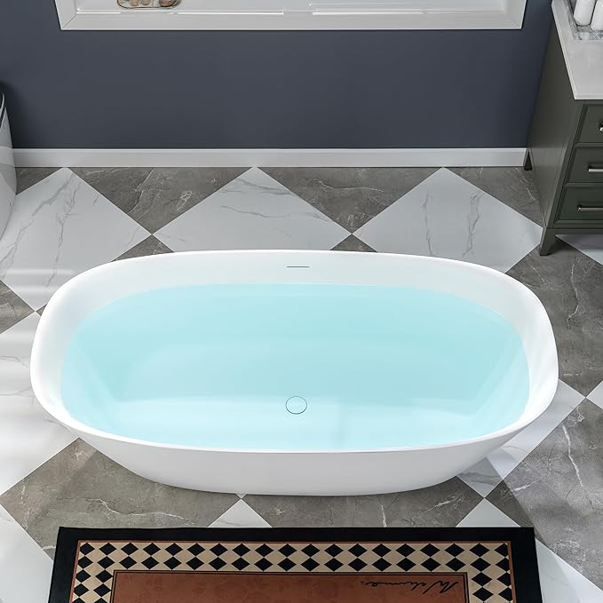 WOODBRIDGE 67" L x 32-5/8" W Luxury Contemporary Solid Surface Stone Resin Freestanding Bathtub in Matte White