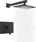 KENES Matte Black Shower Faucet with 10-Inch Shower Head and Handle Set, Square Shower Faucet Set Bathroom Rainfall Shower System Wall Mount, KE-6024B-2 (Shower Valve Included)