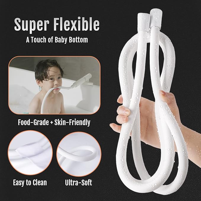 Premium Silicone Shower Head Hose, Kink-Free Handheld Extension, RV Replacement, 60 Inches, White