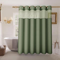 Inhousolu No Hook Shower Curtain with Snap in Fabric Liner Set Waffle Weave 230GSM Weighted Hem, Waterproof & Washable Bathroom Curtain Spa Luxury with Mesh Top Window 72" W x 72" L Sage Green