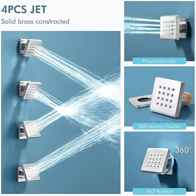 Shower Faucets Sets Shower System with Body Jets, Bostingner 10" Rain Shower Head with 2 In 1 Handheld Spray and 4 Jets, Wall Mounted All Metal 3 Way Shower Set with Valve and Trim Kit,Brushed Nickel