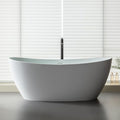 SJ STAR&JANE 65" Solid Surface Freestanding Bathtub Stone Resin Tub Oval Double Slippers Stand Alone Soaking Tub with Pop-up Drain and Overflow, Matte White