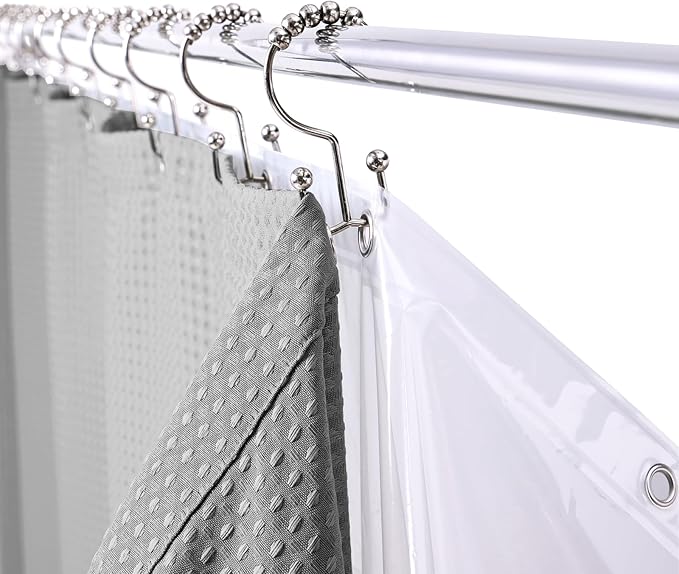 LaCyan 3 in 1 Waterproof Waffle Weave Shower Curtain and Clear Liner Set with 12 Stainless Steel Hooks Double Sided for Bathroom 72 Inches Heavy Duty Polyester Fabric Shower Curtains 72x72