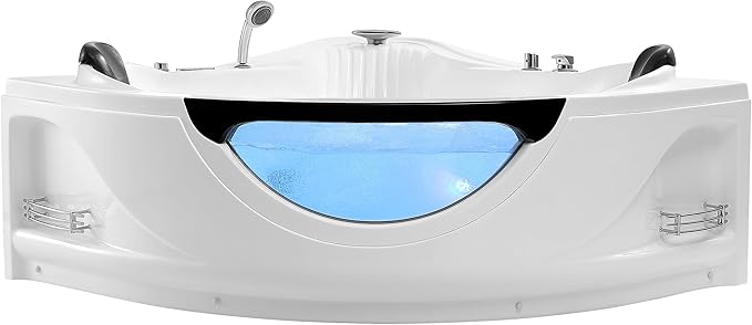 Empava Corner Whirlpool Bathtub with Heater,2 Person 59" Jetted Tub with Light,Spa Hydromassage with Chromatherapy,Acrylic,White, ETL Certified