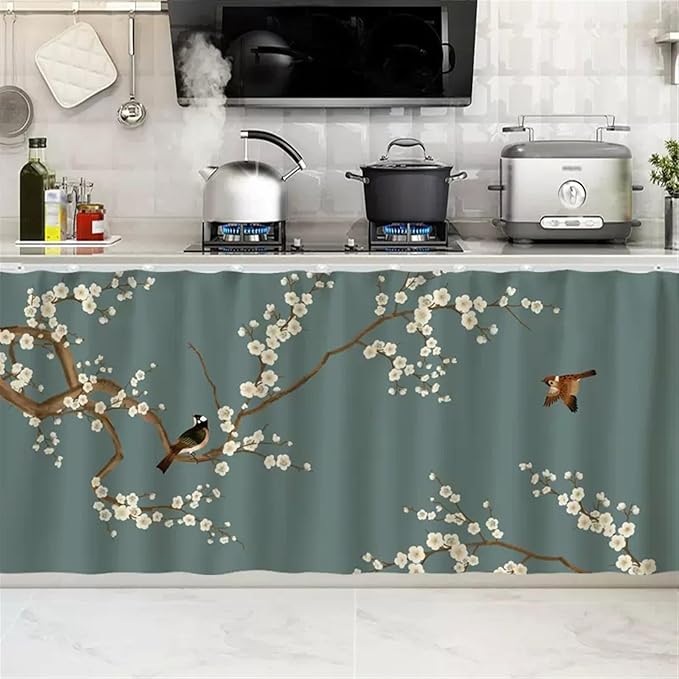 SK Studio Short Curtains for Kitchen, Cabinet Shelf Dust-Proof Blackout Tier Cafe Curtain Under Sink Skirt for Bathroom Laundry Room Style 13, 35.4" W x 31.5" H