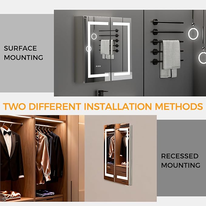 New LED Bathroom Mirror 24 * 36 Stepless Dimmable Wall Mirrors with Anti-Fog, Shatter-Proof, Memory, 3 Colors, Memory Function, Water Proof, Decor Vanity Mirror