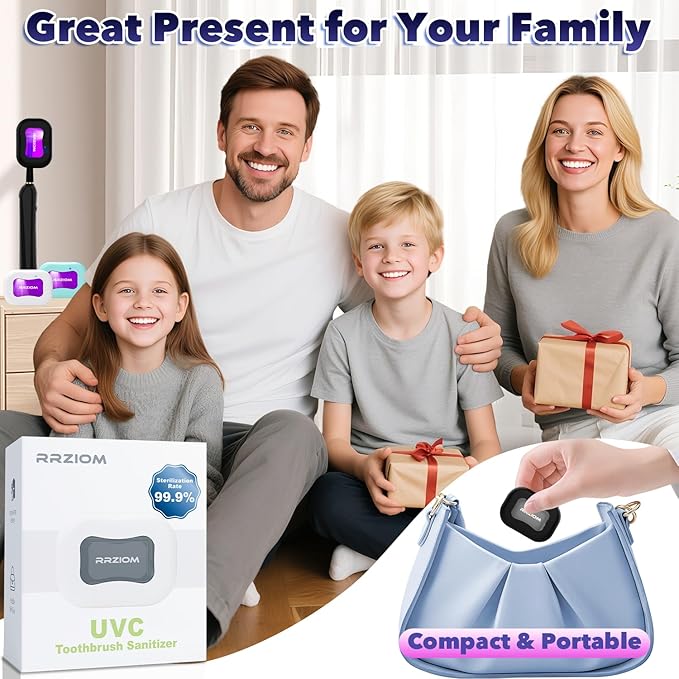 RRZIOM Toothbrush Sanitizer Case, Portable Toothbrush Covers Rechargeable, Rechargeable Toothbrush Cleaner Holder Case for Travel Home, Detachable Toothbrush Cover Cap for All Toothbrushes (Black)