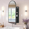 FKWin Arched Black Bathroom Medicine Cabinet with Mirror, Left or Right Opening, Bathroom Vanity Mirrors for Over Sink, Surface Mount Medicine Cabinet not Recessed, Black, 16x31 inch