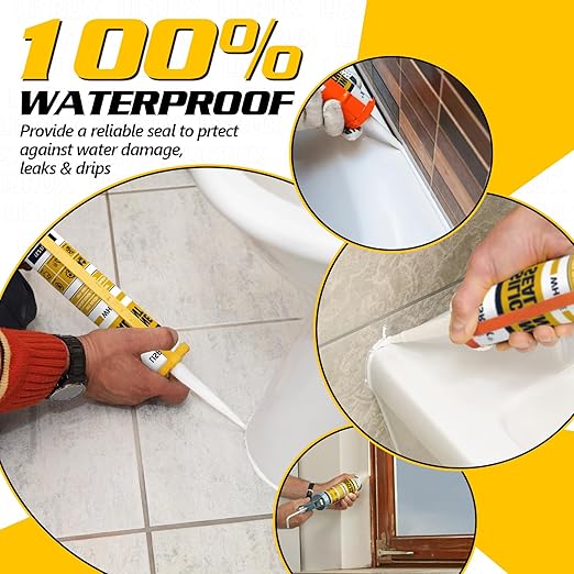 White Advanced Silicone Caulk, 100% Waterproof Silicone Sealant Indoor Outdoor Caulking for Window, Door, RV, Roof, Auto & Marine, Kitchen, Bathroom, Glass,15.2 oz（6-Pack） No Odor