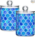 MNSRUU 2 Pack Qtip Holder Organizer Dispenser Blue Scales Of Mermaid Bathroom Storage Canister Cotton Ball Holder Bathroom Containers for Cotton Swabs/Pads/Floss