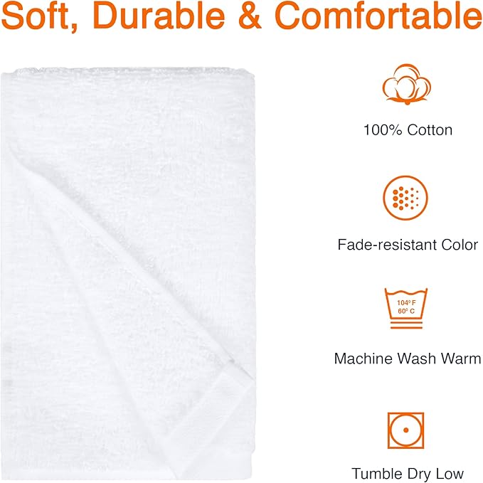 Amazon Basics Soft and Thick Cotton Hand Towels, 16 x 26 in, White, 24-Pack