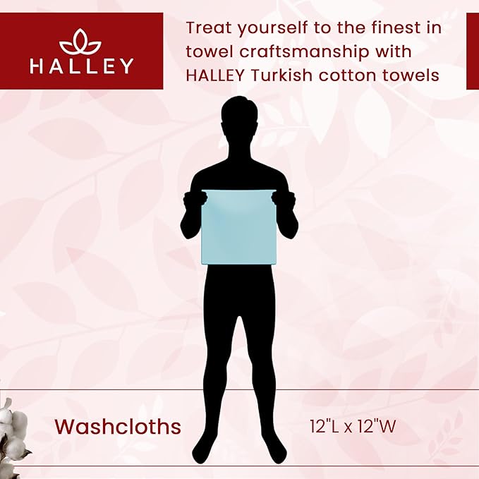 HALLEY Turkish 8 Pack Premium Washcloths (8 Pieces) 650 GSM Highly Absorbent Super Soft 100% Cotton - 8 Washcloths (Red)