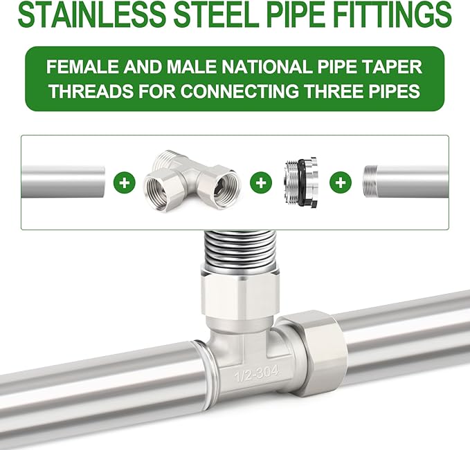 TAISHER 2PCS 304 Stainless Steel 3 Way Left&Top 2 Ends Flexible Movable Tee Connector, 1/2" Male for Sprayer, Angled Valve, Shower Arm