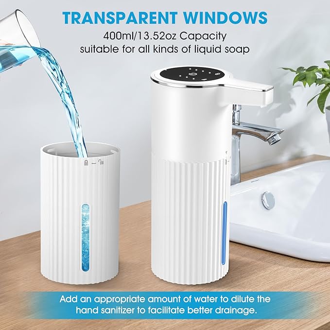 4 Pack Touchless Automatic Soap Dispenser, 13.5oz Smart Sensor Liquid Hand Wash Dispenser, USB Rechargeable & Adjustable for Bathroom Kitchen Sink, White Stripes