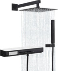 Matte Black Rain Shower System Combo: 10" Wall-Mounted Shower Fixtures with 2-in-1 Handheld Spray, Shower Valve with Body Jets, and Waterfall Spout Shower Faucet Set