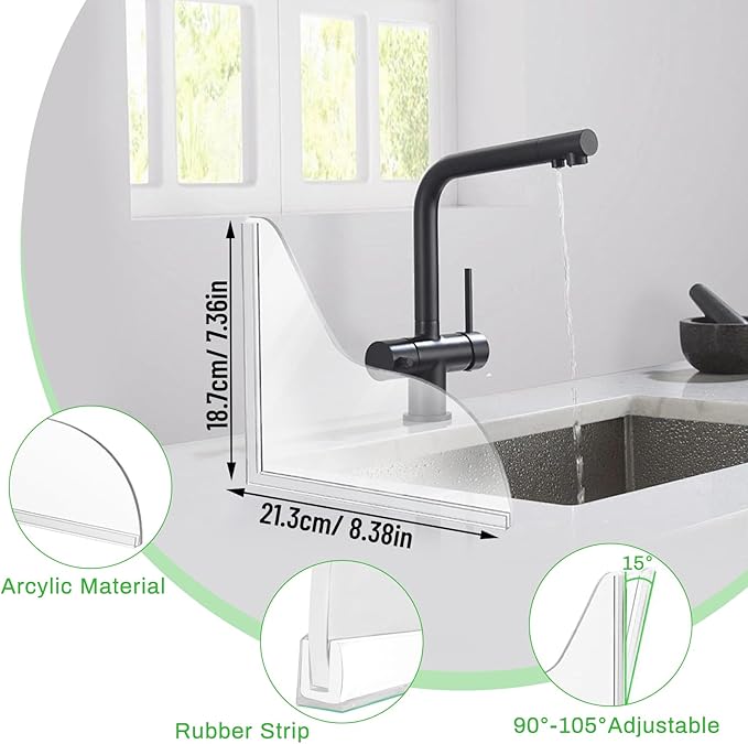 2 Pack Silicone Shower Splash Guard, Acrylic Sink Splash Guard with Adhesive, Fits Most Bathtubs and Sinks, 8.38"x7.36"