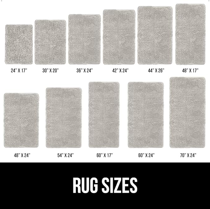 GORILLA GRIP Bath Rug Mat 48x24, Soft Absorbent Chenille, Quick Dry Microfiber Mats, Rubber Backing Washable Shower Floor Rugs, Bathmat Runner, US Designed Bathroom Home Decor Accessories Light Gray