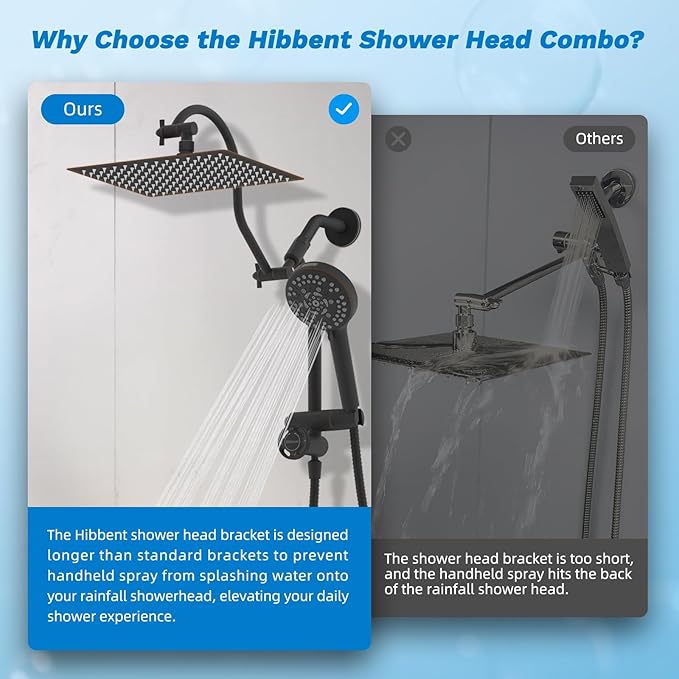 Hibbent cUPC Certified All Metal 12" Rainfall Showerhead Combo, High Pressure Shower Head with 10-Sprays Handheld, 4-way Diverter with Pause Mode, 71'' Shower Hose & Holder, Oil Rubbed Bronze