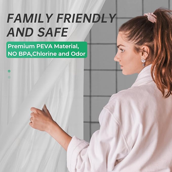 AmazerBath Plastic Small 36 x 72 Narrow Frosted , PEVA Cute Stall Shower Liner, Stand Up Shower Curtain Liners with 2 Clear Weights and 6 Grommet Holes