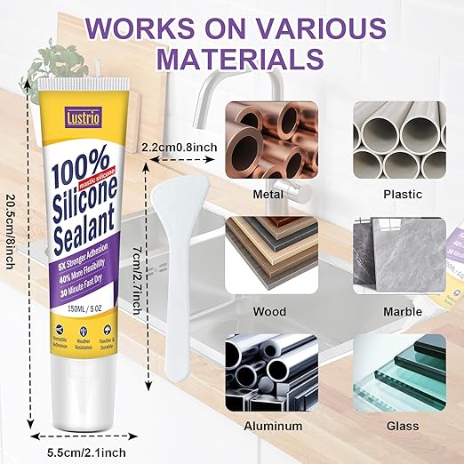 High-Strength Silicone Sealant & Adhesive - 100% Waterproof, Flexible Caulk for Kitchen, Bathroom, Shower, Window, Auto - Creates Durable, Shrink & Crack Resistant Seal 5 Oz. Tube. (Black)