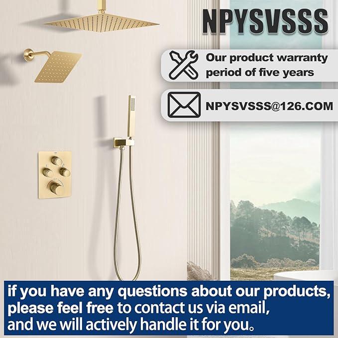 Push Button 3 Way Thermostatic Shower Diverter Valve, Concealed 3 Outlet Multi Function Brass Mixer Shower Valve Kit Can Control Flow and On-Off Simultaneously, Polished chrome