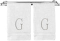 Monogrammed Hand Towel, Personalized Initial Gift, Extra Absorbent 100% Turkish Cotton - Soft Terry Finish - Set of 2 - Silver Block Initial G - Embroidered on White Towels