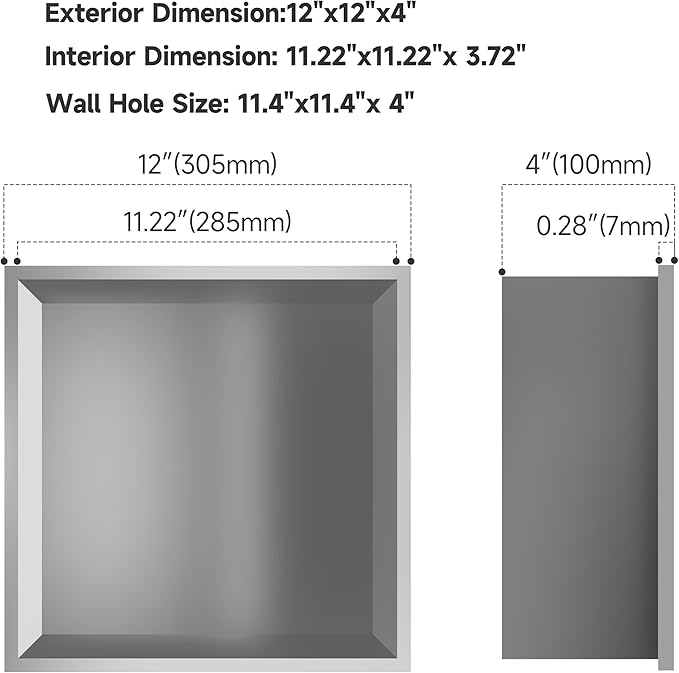 12" X 12" Shower Niche Insert Tile Ready, Niche for Shower Wall, Stainless Steel Recessed Shelf No Tile Needed for Bathroom Storage, Brushed Nickel