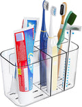 Electric Toothbrush Holder for Bathroom Countertop and Wall Mounted with Adhesive,5 Slots Family Size Clear Tooth Brush and Paste Holder & Stand,Cute Kids Tooth Rush Holders and Toothpaste Organizer