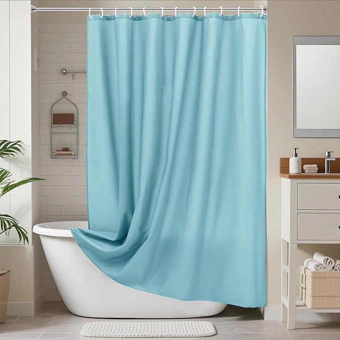 AooHome 72x96 inch Fabric Shower Curtain Liner, Waterproof Extra Long Bathroom Curtain for Hotel with Hooks, Weighted Hem, Blue