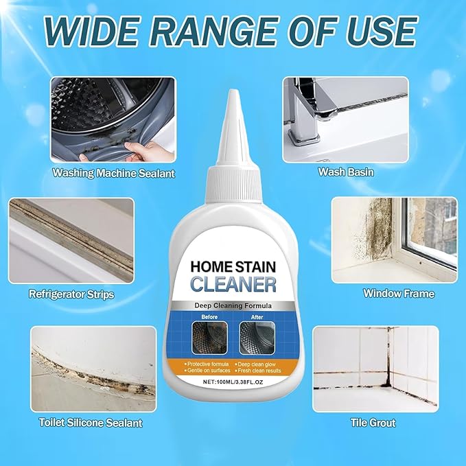 Mold Stain Remover Gel - Powerful Cleaner for Washing Machine Seals, Refrigerator Gaskets, Tile Grout, Kitchen & Bathroom Sinks - Thick, Bleach-Free Cleaning Gel with Applicator Brush,3.38 Fl Oz