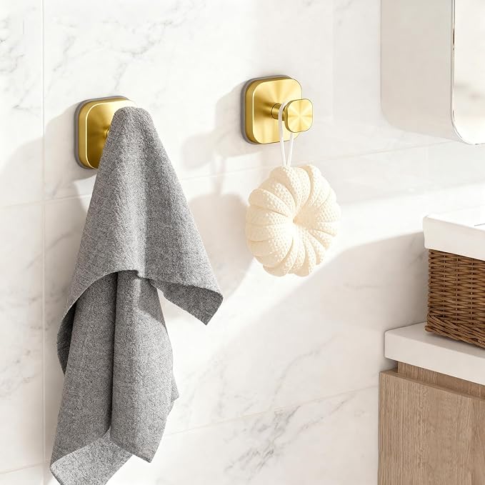 Shower Hooks for Inside Shower,Reusable Suction Cup Hooks for Glass Window,Mirror,Removable Towel Hooks for Bathroom,4 Pack(Gold)