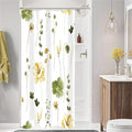 Gibelle Small Stall Shower Curtain 36 x 72, Narrow Half Watercolor Floral Fabric Shower Curtain, Olive Green Beige Flower Decorative Bathroom Shower Curtain Set