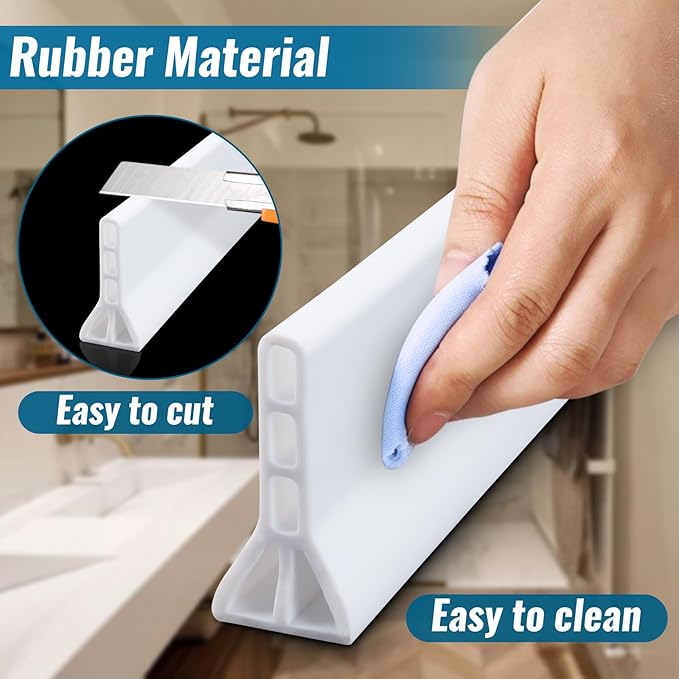 3" High Shower Threshold Water Dam 67" Long Collapsible Shower Water Splash Guard Self-adhesive Shower Barrier Bath Water Stopper To Keep Dry and Wet Separation Bathroom Kitchen (5.6Ft)