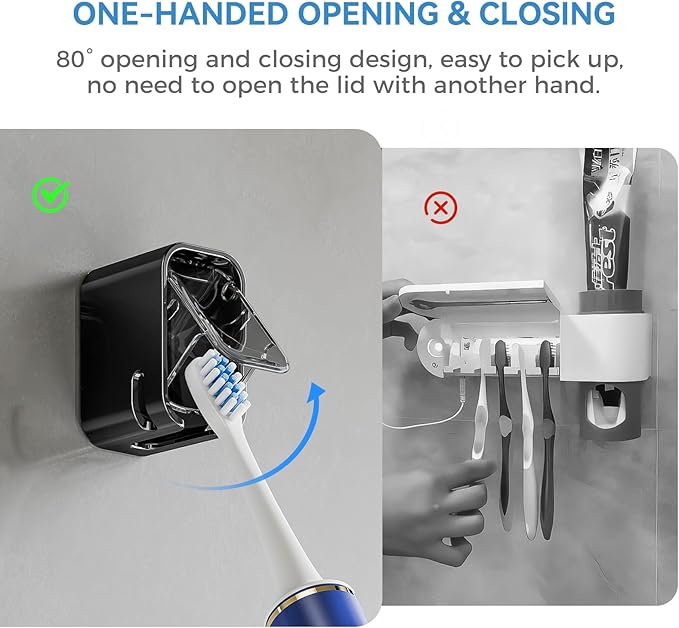 Toothbrush Holders for Bathrooms, 2PCS Innovation Single Slot Toothbrush Holder Wall Mounted with Cover for Shower, Single Toothbrush Dispenser Storage Organizer for Family & Travel
