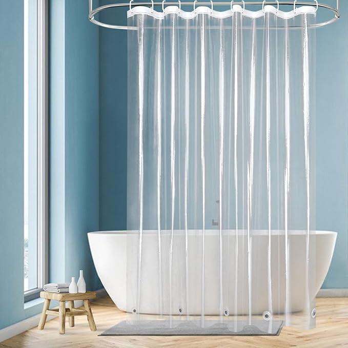 EurCross Long Clear Shower Curtain Liner 82 inch Length, EVA 10g Waterproof Plastic Bathroom Curtain Shower Liner 72x82 inches with 5 Weight Bottom Magnets, Transparent