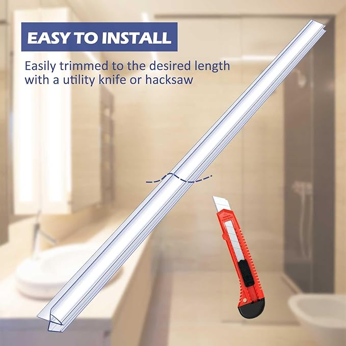 Frienda 8 Pcs Shower Door Bottom Seal 3/16" x 36'' Clear PVC Glass Door Sweep Shower Frameless Seal Strip for Replacement Stopping Leaks and Creating Water Barrier