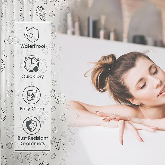 Plastic Shower Curtain Liner, Waterproof Printed PEVA Shower Curtain with Design, Silver Dots Pattern, Rustproof Grommets, Standard Size 70x72 Bathtub Curtain for Bathroom (Pack of 1)