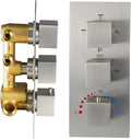 HOMEDEC Solid Brass 4 Outlets Shower Diverter Valve, Thermostatic 4-Way 3 Handles Control Shower Mixing Valve Trim Kit Rough In Replacement, Brushed Nickel