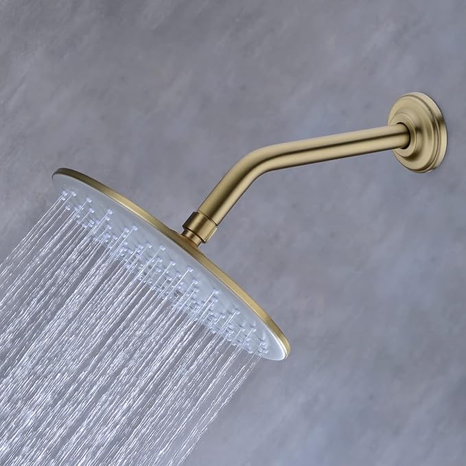 9 Inch Angled Shower Arm with Flange,Wall-Mounted Heavy Duty Stainless Steel, Shower Head Extension Extender Pipe Arm, For Fixed Bathroom Shower Head,Brushed Gold