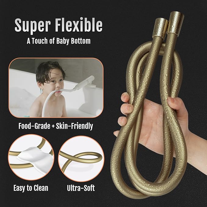 Super Flexible Gold Silicone Shower Head Extension, Kink-Free 60 Inch Handheld Rv Shower Hose Replacement, Premium Brass Material for Cleaning Pet, Bidet