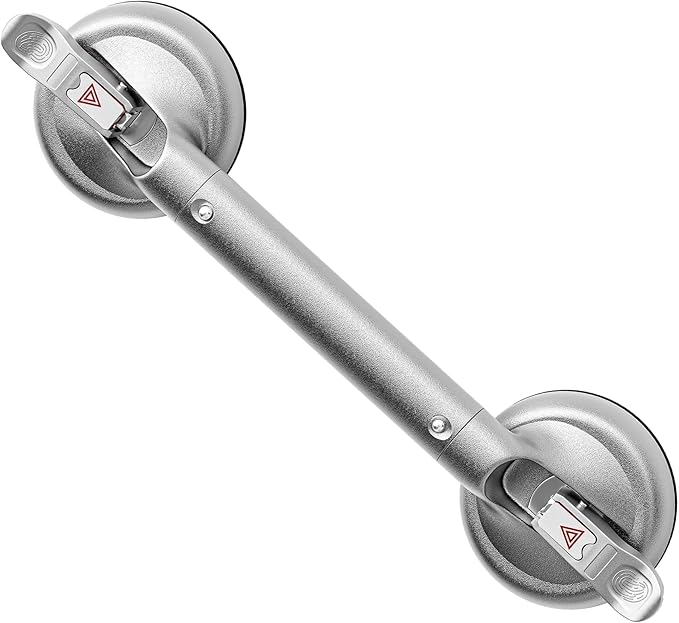 SPECILITE 17 Inch Grab Bars for Bathtubs and Showers, Seniors Handles for Elderly Strong Suction Handicap Safety Handrail for Bathroom Toilet Tiles Glass Gray Silver